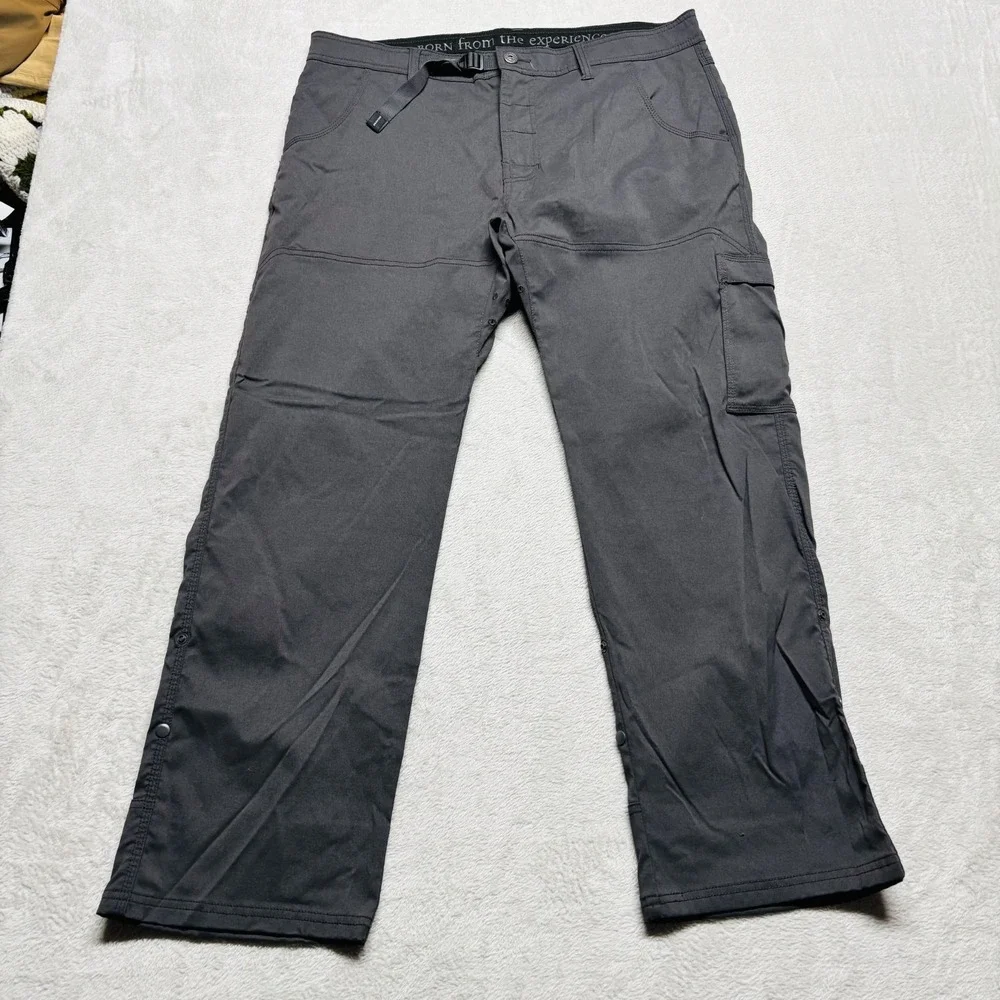 Prana Zion Pants Men's 38x30 Stretch Relaxed Fit Belted Cargo Grey Straight Fit